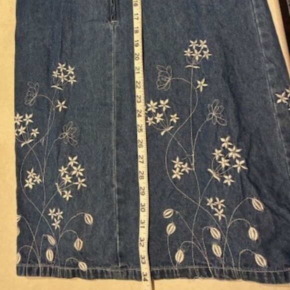 J.L.N.Y. Women's Blue Medium Wash Denim Jean Dress Embroidery Flowers Size L - Picture 10 of 10